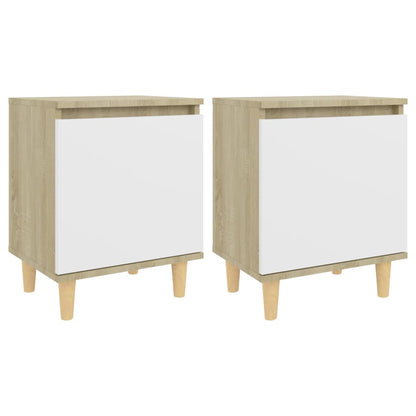 Nachtkastjes Met Houten Poten 40X30X50 Cm 2 sonoma eiken en wit