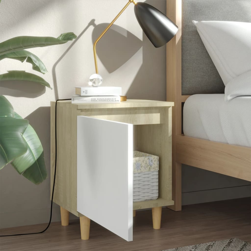 Nachtkastjes Met Houten Poten 40X30X50 Cm 2 sonoma eiken en wit
