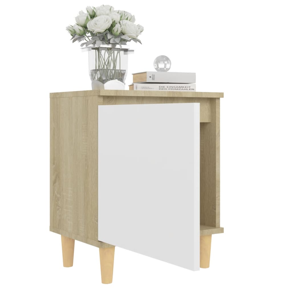 Nachtkastjes Met Houten Poten 40X30X50 Cm 2 sonoma eiken en wit