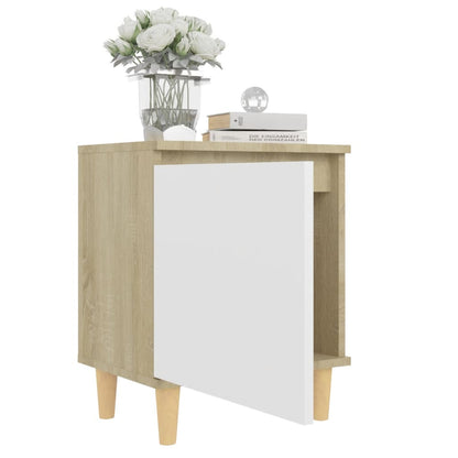 Nachtkastjes Met Houten Poten 40X30X50 Cm 2 sonoma eiken en wit