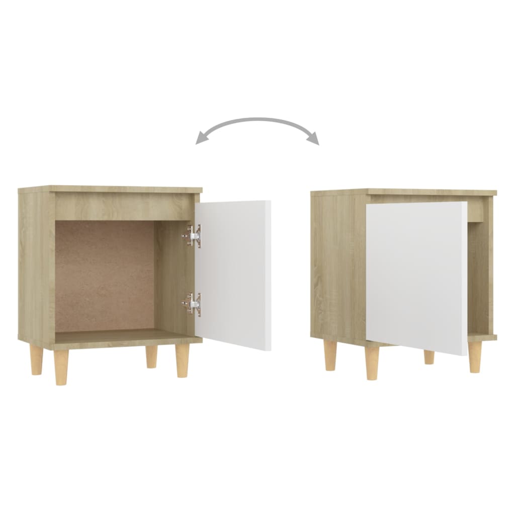 Nachtkastjes Met Houten Poten 40X30X50 Cm 2 sonoma eiken en wit