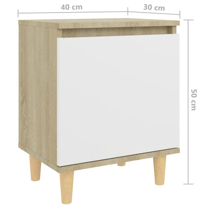 Nachtkastjes Met Houten Poten 40X30X50 Cm 2 sonoma eiken en wit