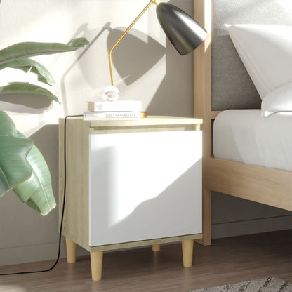 Nachtkastjes Met Houten Poten 40X30X50 Cm 2 sonoma eiken en wit