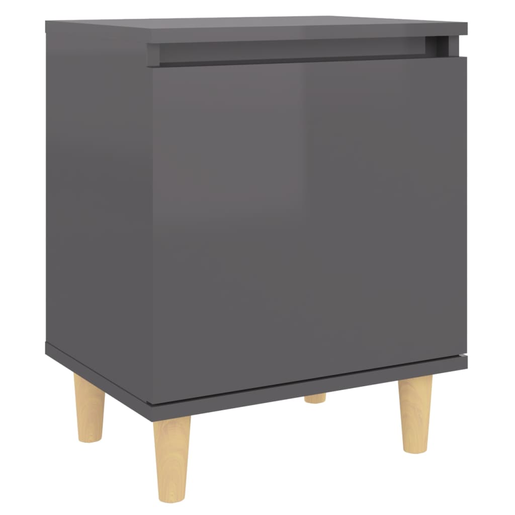 Nachtkastje met houten poten 40x30x50 cm hoogglans grijs