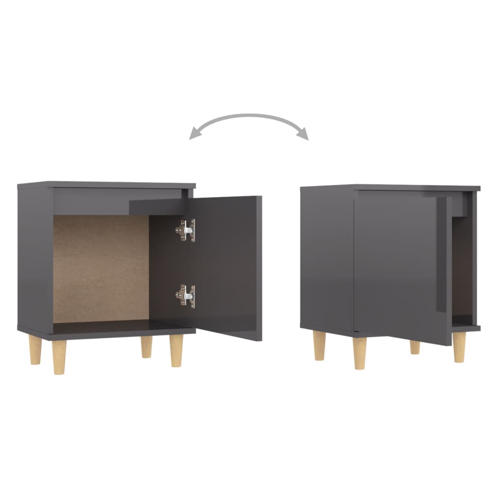 Nachtkastje met houten poten 40x30x50 cm hoogglans grijs
