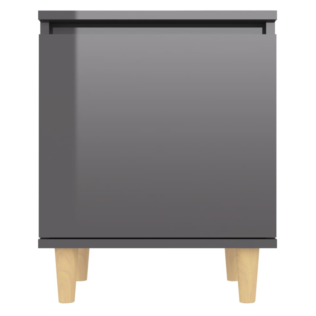 Nachtkastje met houten poten 40x30x50 cm hoogglans grijs