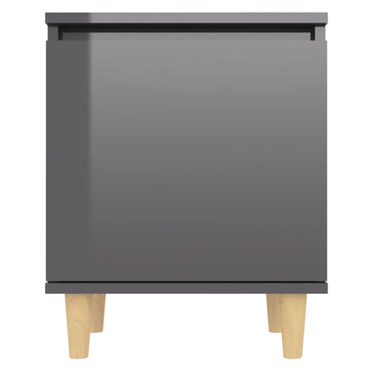 Nachtkastje met houten poten 40x30x50 cm hoogglans grijs