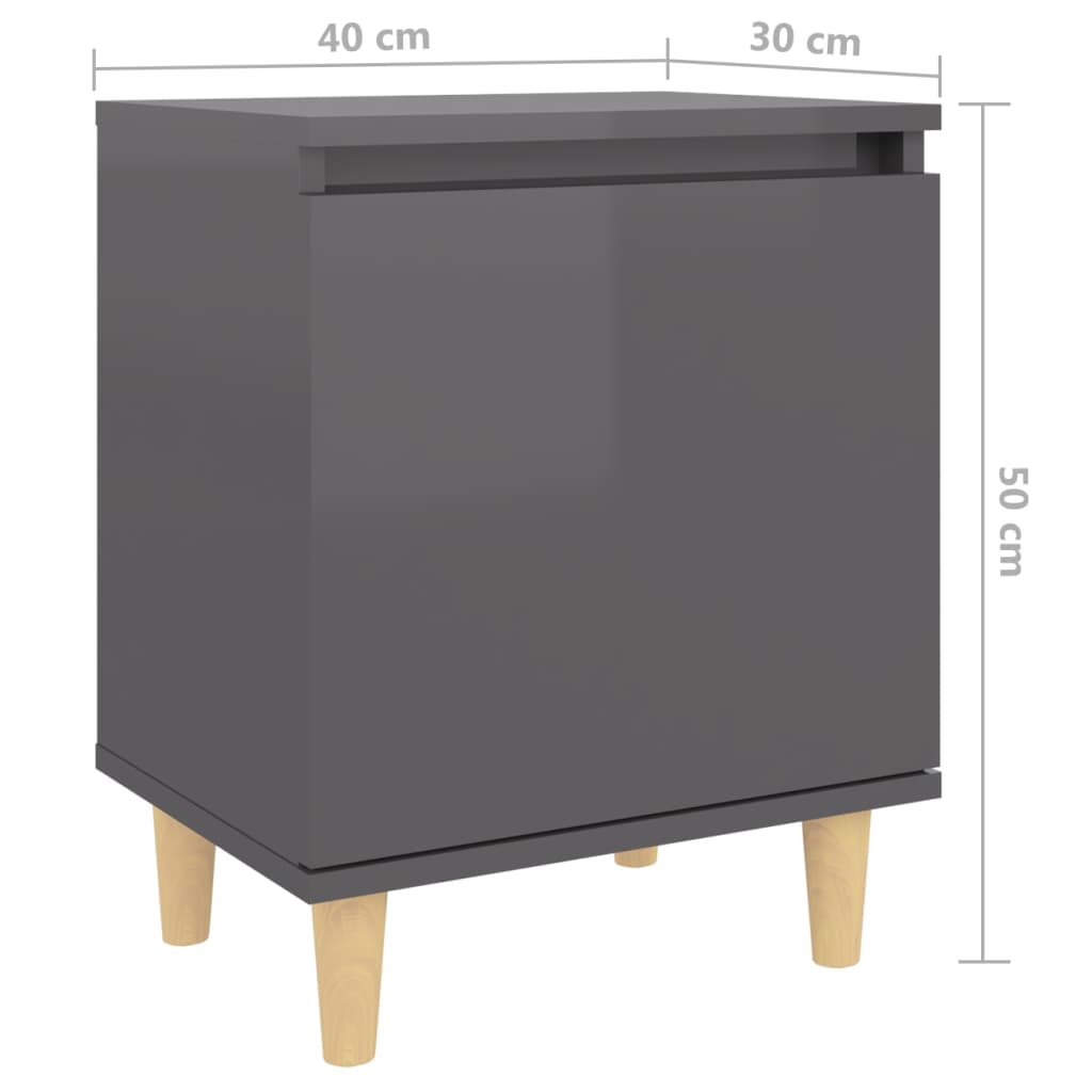 Nachtkastje met houten poten 40x30x50 cm hoogglans grijs