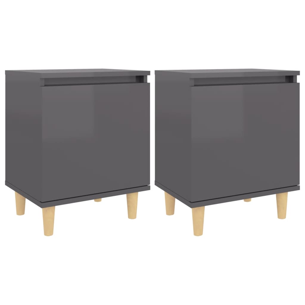 Nachtkastjes 2 st met houten poten 40x30x50 cm hoogglans grijs