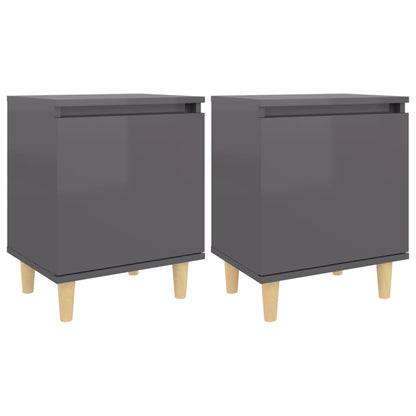 Nachtkastjes 2 st met houten poten 40x30x50 cm hoogglans grijs