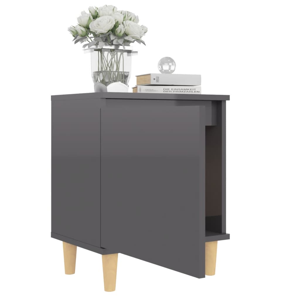 Nachtkastjes 2 st met houten poten 40x30x50 cm hoogglans grijs