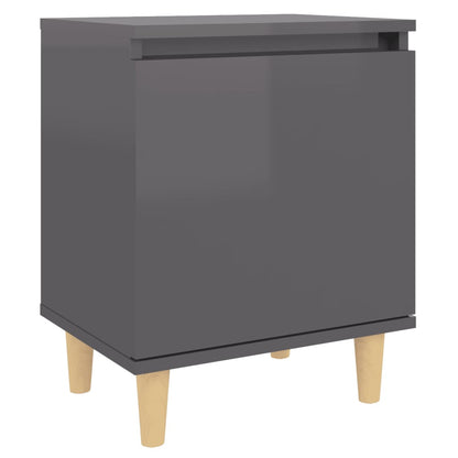 Nachtkastjes 2 st met houten poten 40x30x50 cm hoogglans grijs
