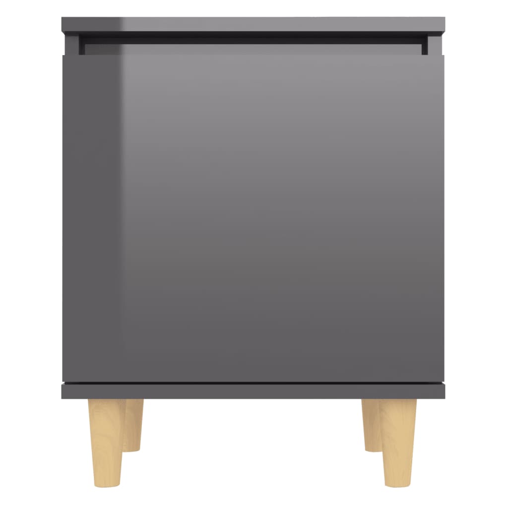 Nachtkastjes 2 st met houten poten 40x30x50 cm hoogglans grijs