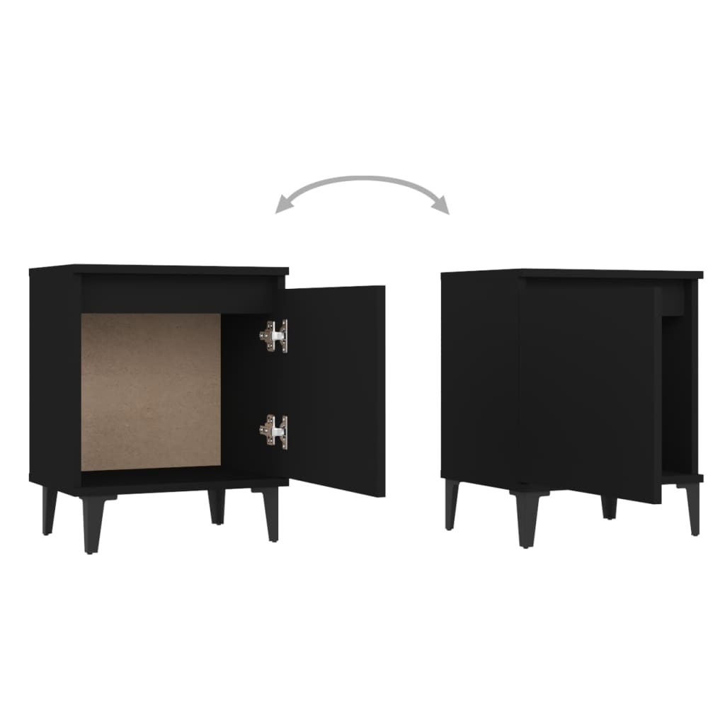 Nachtkastjes met metalen poten 40x30x50 cm zwart