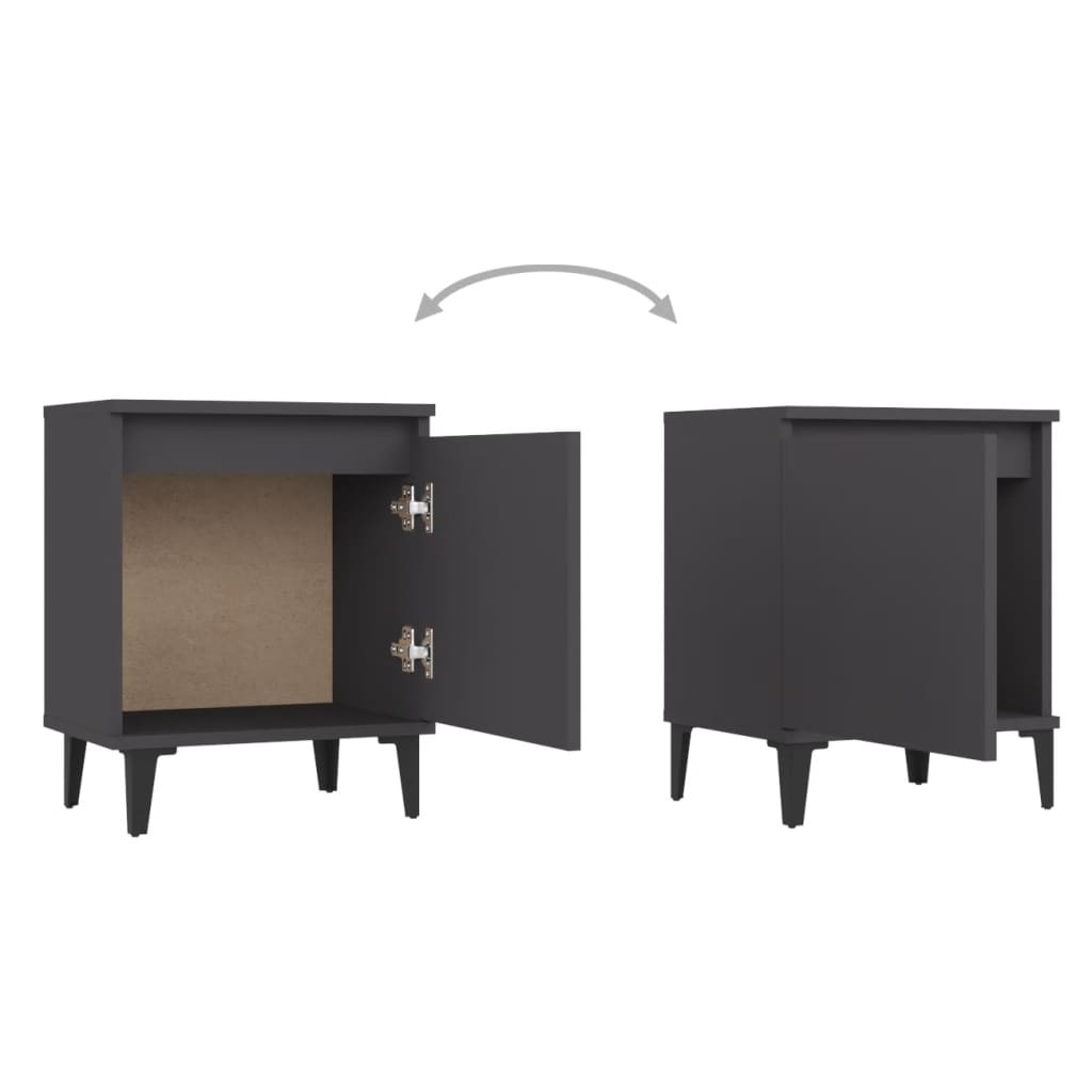 Nachtkastjes met metalen poten 40x30x50 cm grijs