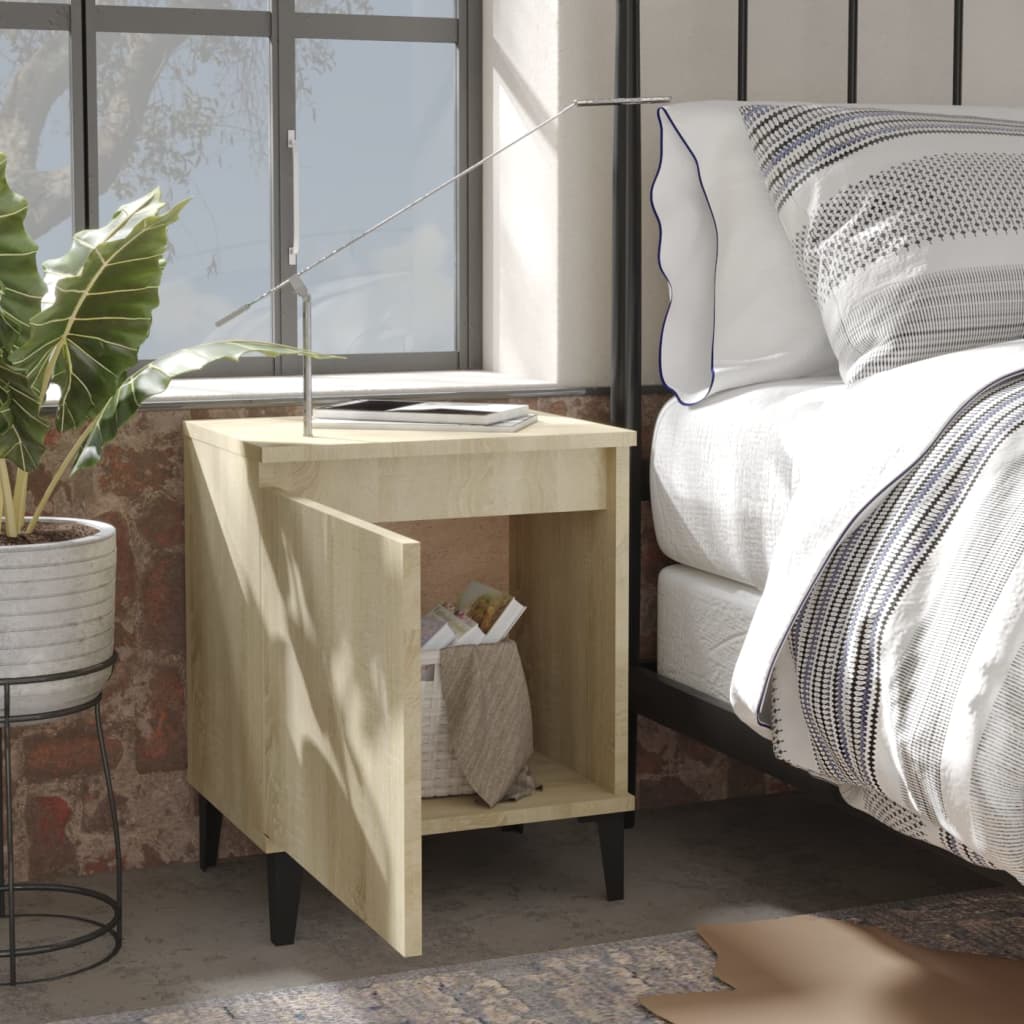Nachtkastje Met Metalen Poten 40X30X50 Cm Kleurig 1 Sonoma eiken