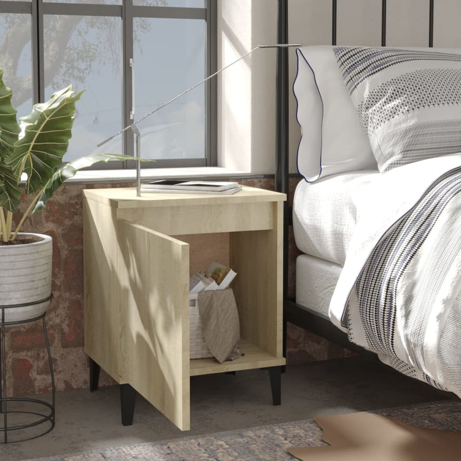 Nachtkastje Met Metalen Poten 40X30X50 Cm Kleurig 1 Sonoma eiken
