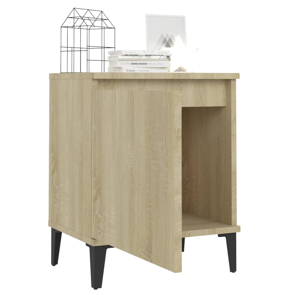 Nachtkastje Met Metalen Poten 40X30X50 Cm Kleurig 1 Sonoma eiken
