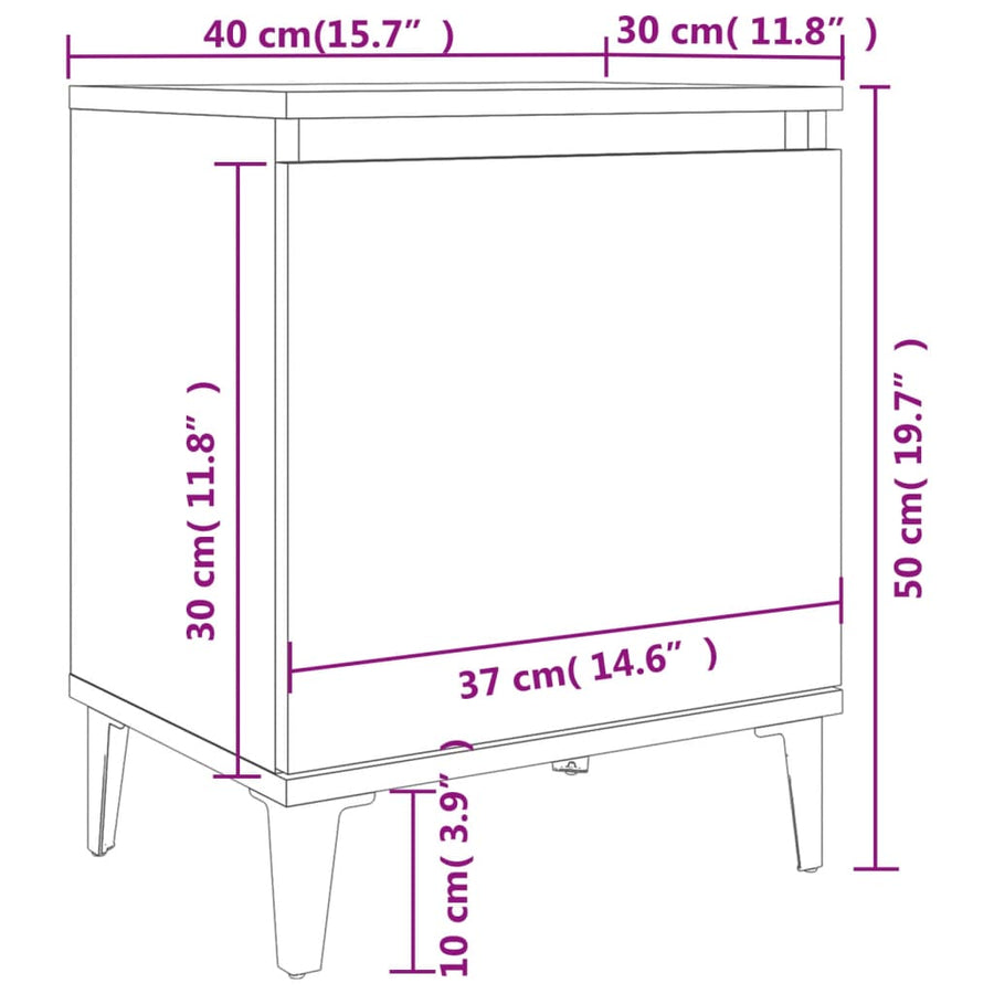 Nachtkastjes Met Metalen Poten 40X30X50 Cm 2 Betongrijs