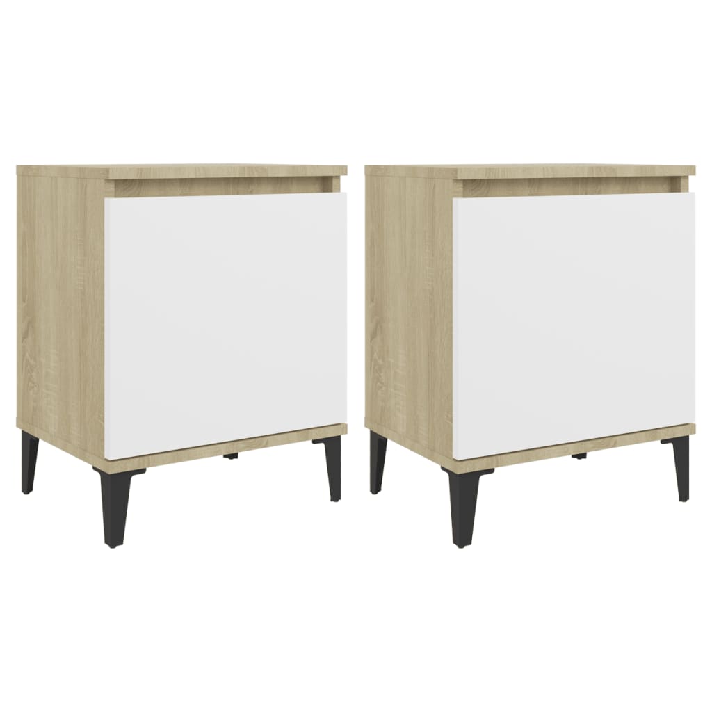 Nachtkastjes met metalen poten 40x30x50 cm sonoma eiken en wit