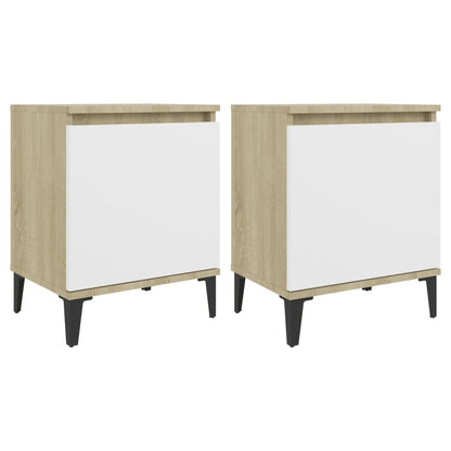 Nachtkastjes met metalen poten 40x30x50 cm sonoma eiken en wit
