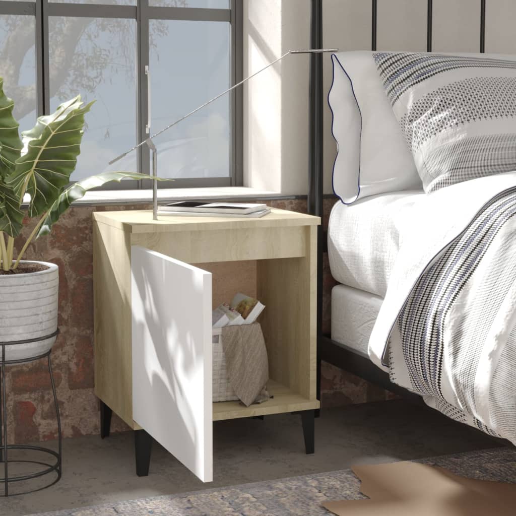 Nachtkastjes met metalen poten 40x30x50 cm sonoma eiken en wit