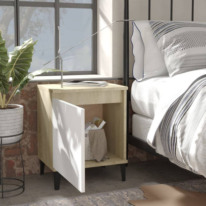 Nachtkastjes met metalen poten 40x30x50 cm sonoma eiken en wit