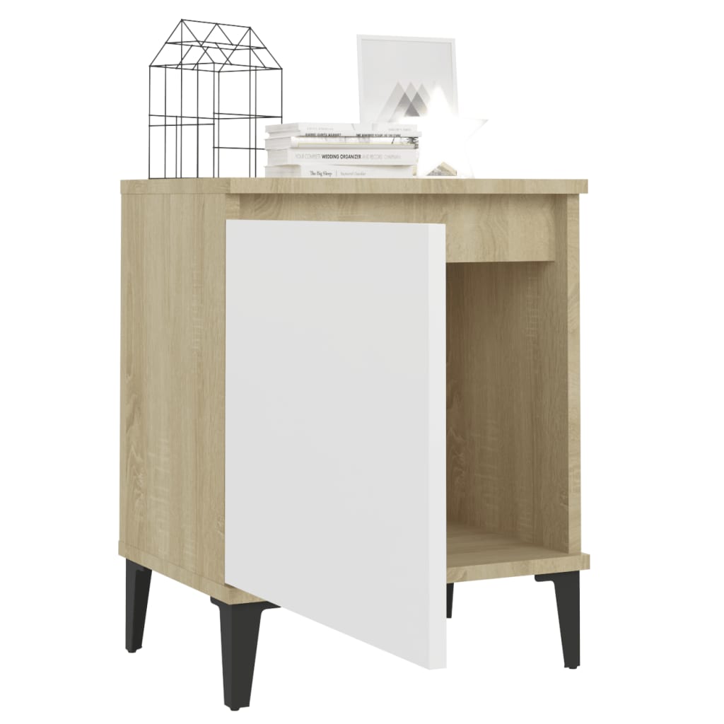 Nachtkastjes met metalen poten 40x30x50 cm sonoma eiken en wit