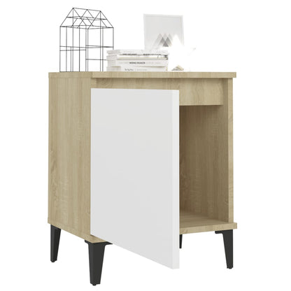 Nachtkastjes met metalen poten 40x30x50 cm sonoma eiken en wit