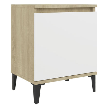 Nachtkastjes met metalen poten 40x30x50 cm sonoma eiken en wit