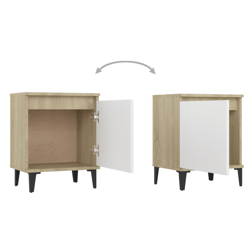 Nachtkastjes met metalen poten 40x30x50 cm sonoma eiken en wit