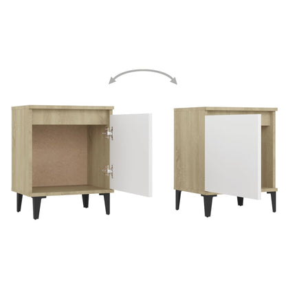Nachtkastjes met metalen poten 40x30x50 cm sonoma eiken en wit