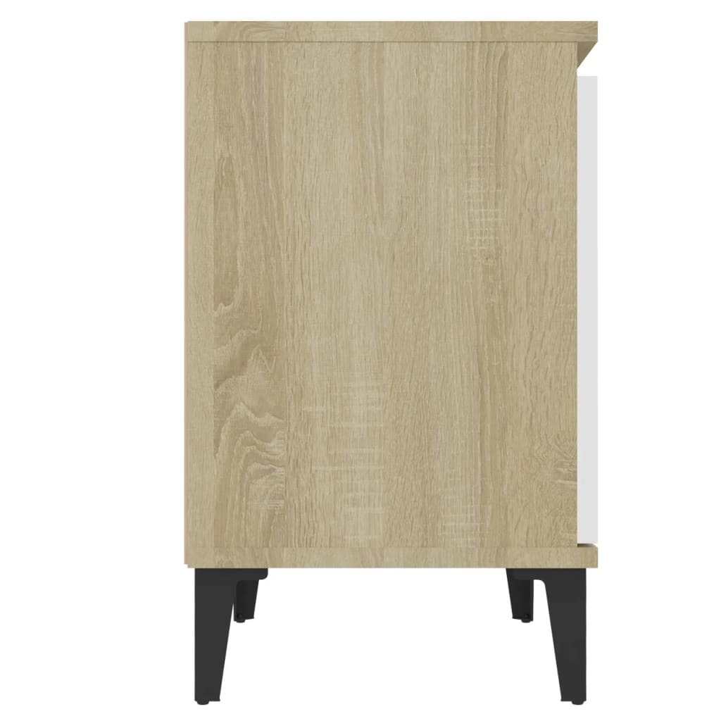 Nachtkastjes met metalen poten 40x30x50 cm sonoma eiken en wit