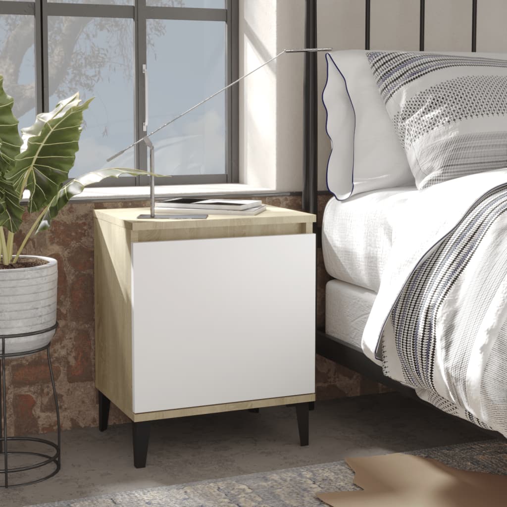 Nachtkastjes met metalen poten 40x30x50 cm sonoma eiken en wit