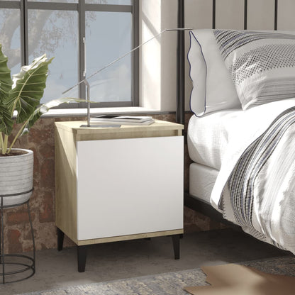 Nachtkastjes met metalen poten 40x30x50 cm sonoma eiken en wit