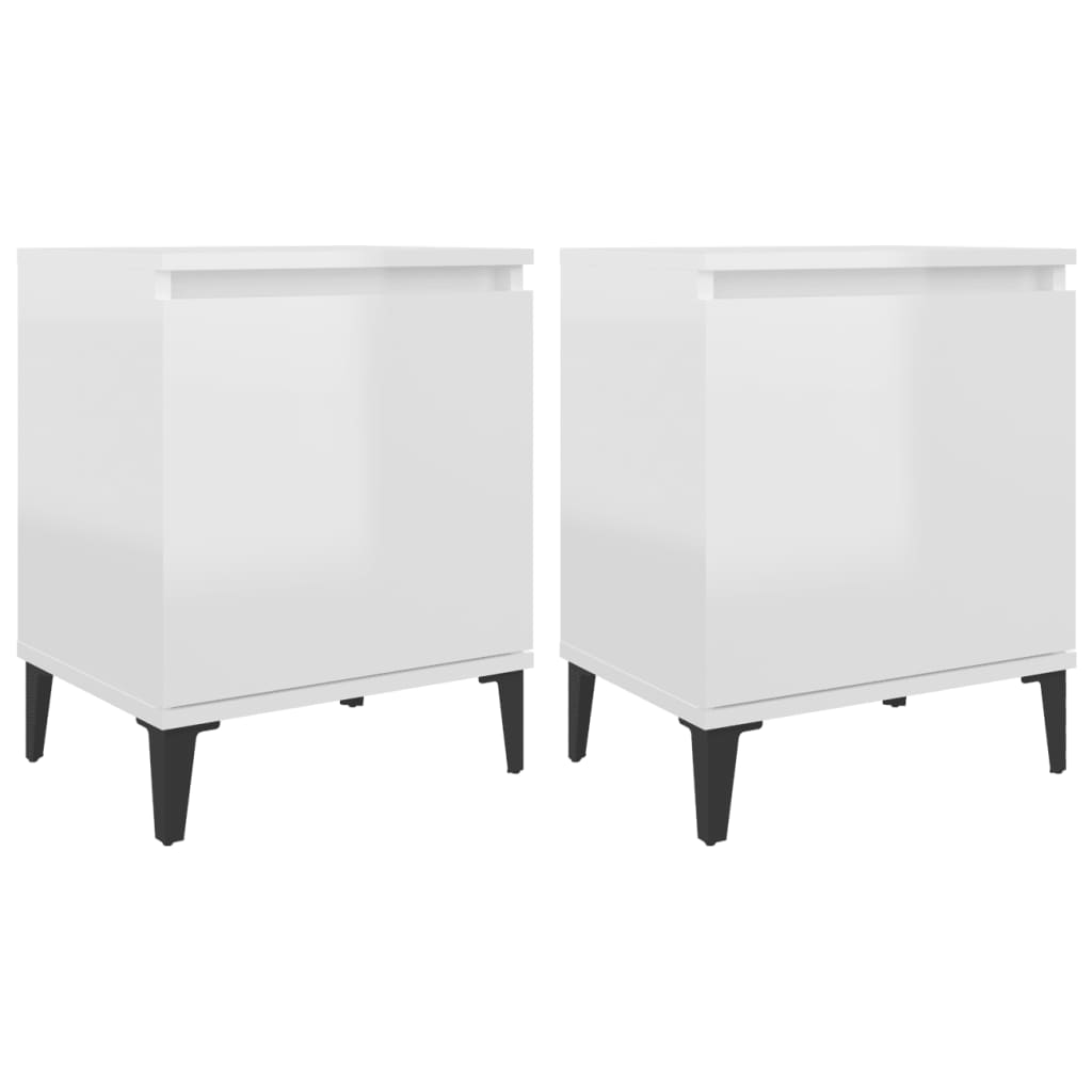 Nachtkastjes met metalen poten 40x30x50 cm hoogglans wit