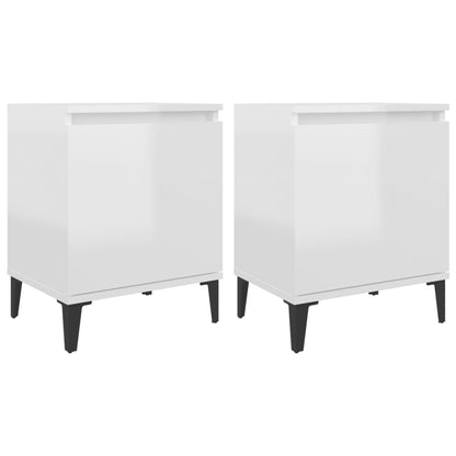 Nachtkastjes met metalen poten 40x30x50 cm hoogglans wit