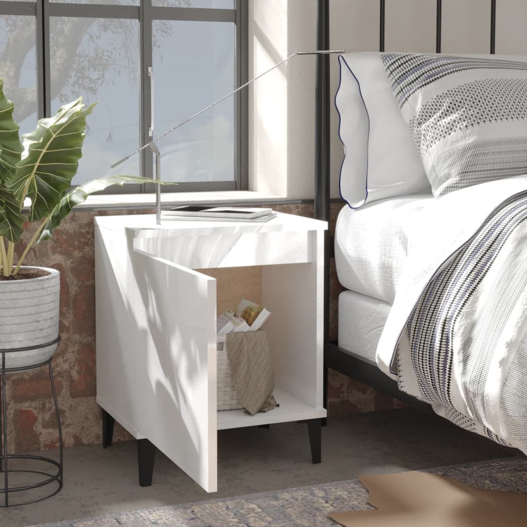 Nachtkastjes met metalen poten 40x30x50 cm hoogglans wit