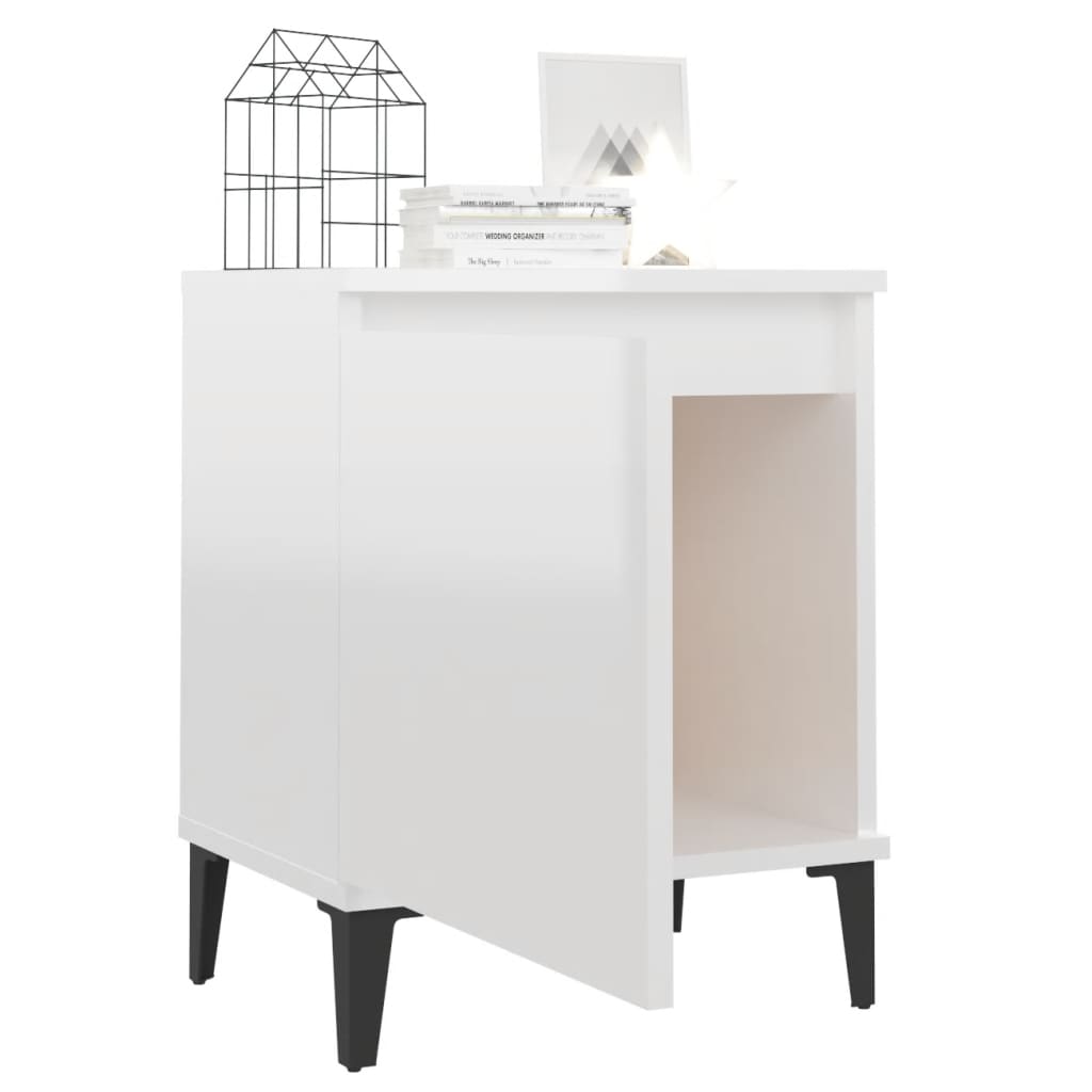 Nachtkastjes met metalen poten 40x30x50 cm hoogglans wit