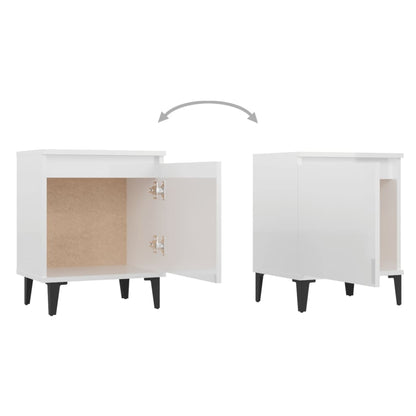 Nachtkastjes met metalen poten 40x30x50 cm hoogglans wit