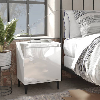 Nachtkastjes met metalen poten 40x30x50 cm hoogglans wit