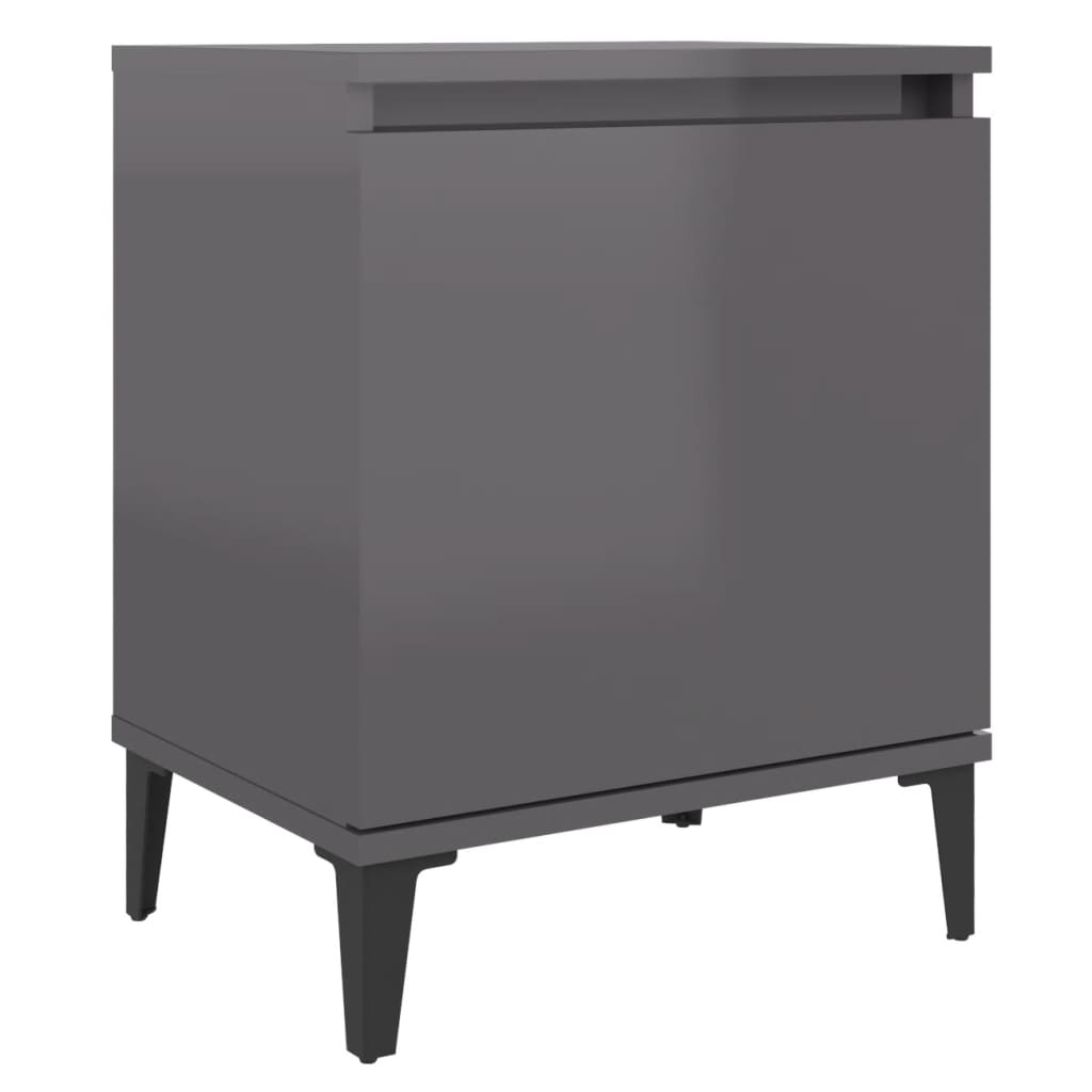 Nachtkastje met metalen poten 40x30x50 cm hoogglans grijs