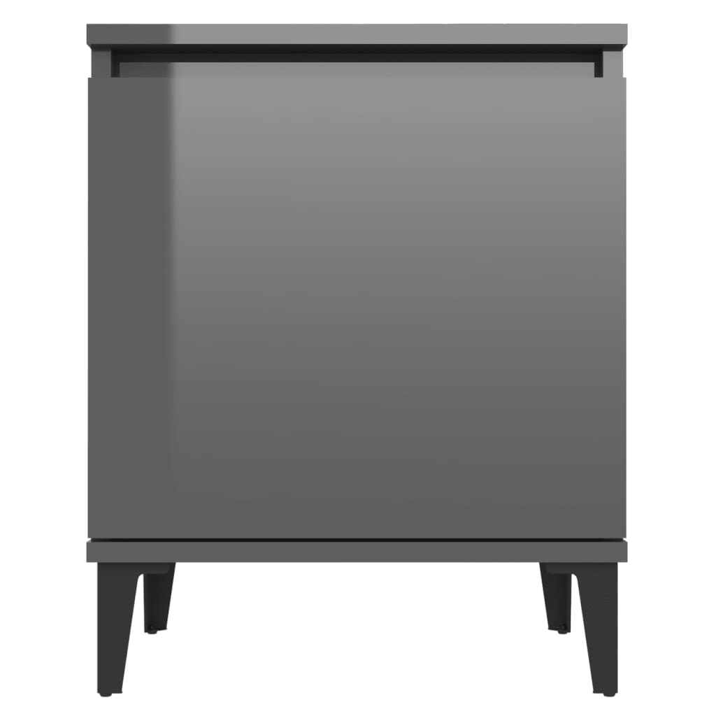 Nachtkastje met metalen poten 40x30x50 cm hoogglans grijs
