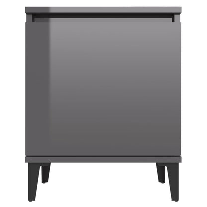 Nachtkastje met metalen poten 40x30x50 cm hoogglans grijs