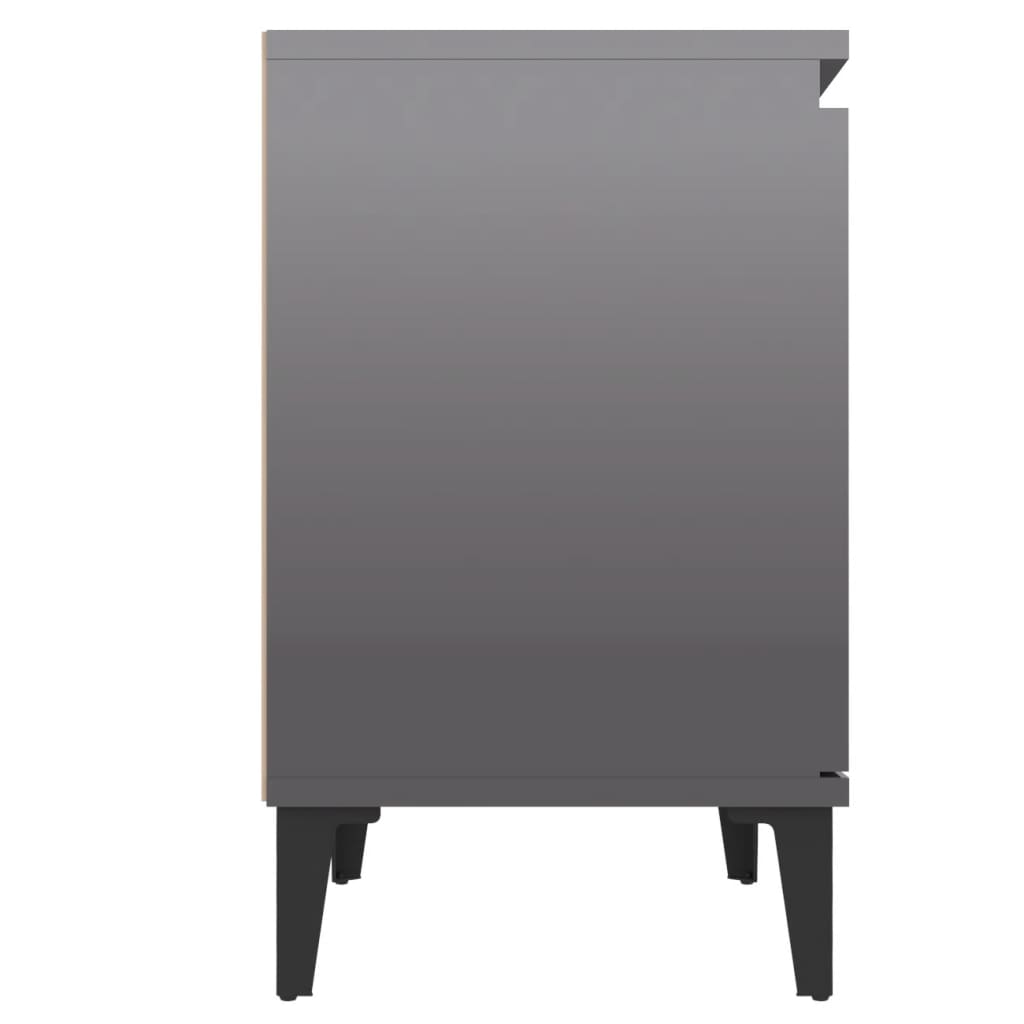 Nachtkastje met metalen poten 40x30x50 cm hoogglans grijs