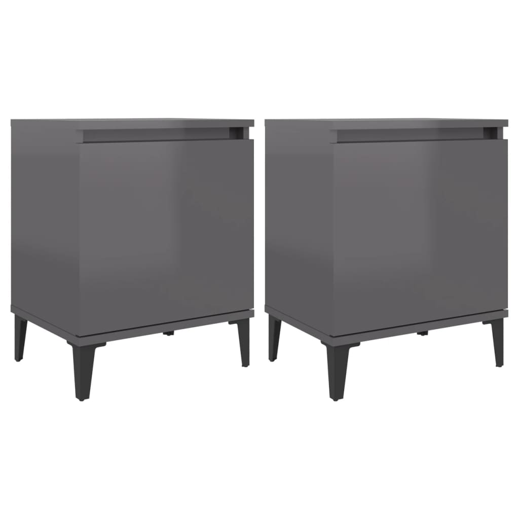 Nachtkastjes met metalen poten 40x30x50 cm hoogglans grijs