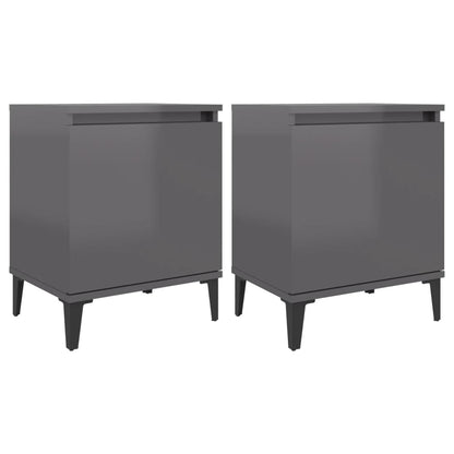 Nachtkastjes met metalen poten 40x30x50 cm hoogglans grijs