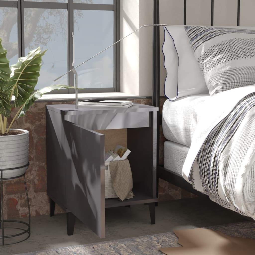 Nachtkastjes met metalen poten 40x30x50 cm hoogglans grijs