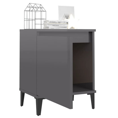 Nachtkastjes met metalen poten 40x30x50 cm hoogglans grijs