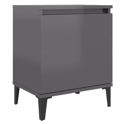 Nachtkastjes met metalen poten 40x30x50 cm hoogglans grijs